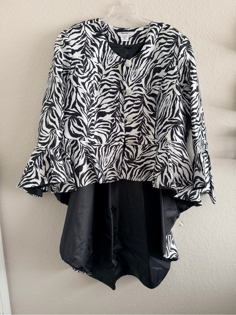 Black & White Zebra-Print High Low Blazer Skirt Suit